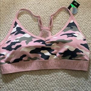 Pink army print sports bra